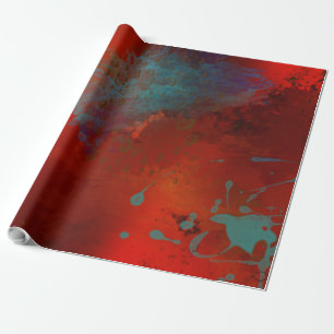 Rote, aqua- und goldfarbene Grunge-Digital-Abstrak Geschenkpapier