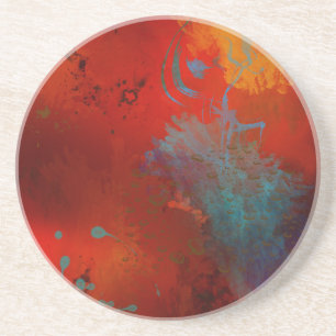 Rote, aqua- und goldfarbene Grunge-Digital-Abstrak Getränkeuntersetzer
