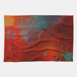 Rote, aqua- und goldfarbene Grunge-Digital-Abstrak Handtuch