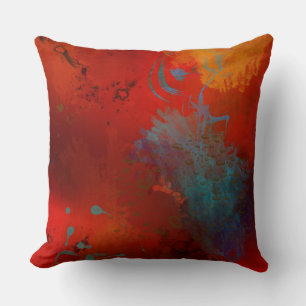 Rote, aqua- und goldfarbene Grunge-Digital-Abstrak Kissen