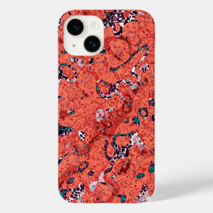 Rote Aquamarine Schwarz-weiße Gepunktete grafische Case-Mate iPhone 14 Hülle