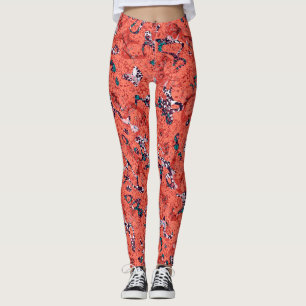 Rote Aquamarine Schwarz-weiße Gepunktete grafische Leggings