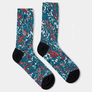 Rote Aquamarine Schwarz-weiße Gepunktete grafische Socken