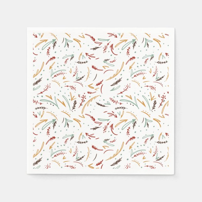 Rote Aquamarine und braune Blätter und Berry Holid Serviette (Vorderseite)