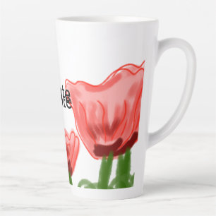 Rote Aquarell-Blumen-Aquarell-Texthinzufügung Milchtasse