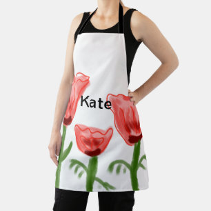Rote Aquarell-Blumen-Aquarell-Texthinzufügung Schürze