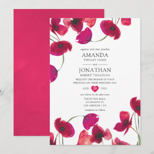 Rote Aquarell-Mohn-Hochzeit Einladung