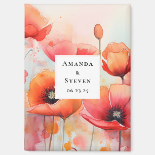 Rote Aquarell-Mohnblumen auf einem Feld Save the D Magnet