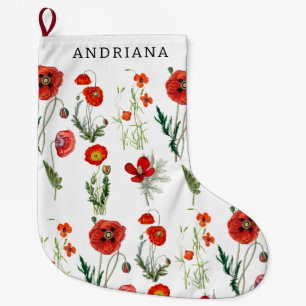 Rote Aquarell-Mohnblumen Blumen Großer Weihnachtsstrumpf