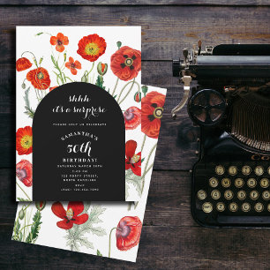 Rote Aquarell-Mohnblumen-Blumen Überraschungs-Gebu Einladung