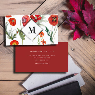 Rote Aquarell-Mohnblumen Blumenmuster Professionel Visitenkarte