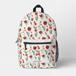 Rote Aquarell-Mohnblumen Floralien Personalisierte Bedruckter Rucksack