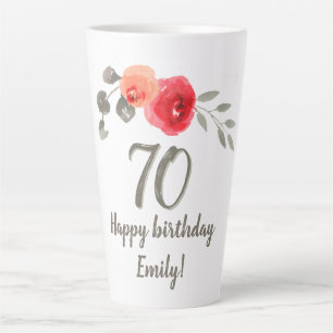 Rote Aquarell-Rose Blumen 70. Geburtstag Floral Milchtasse