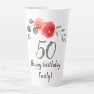 Rote Aquarell-Rosen-Blume 50. Geburtstag Floral Milchtasse