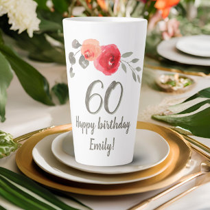 Rote Aquarell-Rosen-Blume 60. Geburtstag Floral Milchtasse