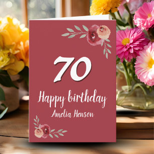 Rote Aquarell-Rosen-Blumen zum 70. Geburtstag Karte