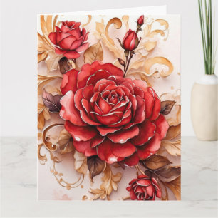 Rote Aquarell-Rosen-Schrift im Vintage-Stil Karte