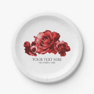 Rote Aquarell-Vintage-Rosen Elegante Hochzeit Pappteller
