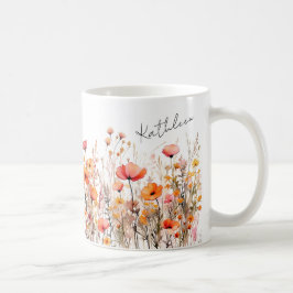 Rote Aquarell Wildblumen  Kaffeetasse