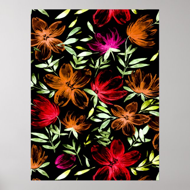 Rote Aquarellblumen 3 Poster (Vorne)