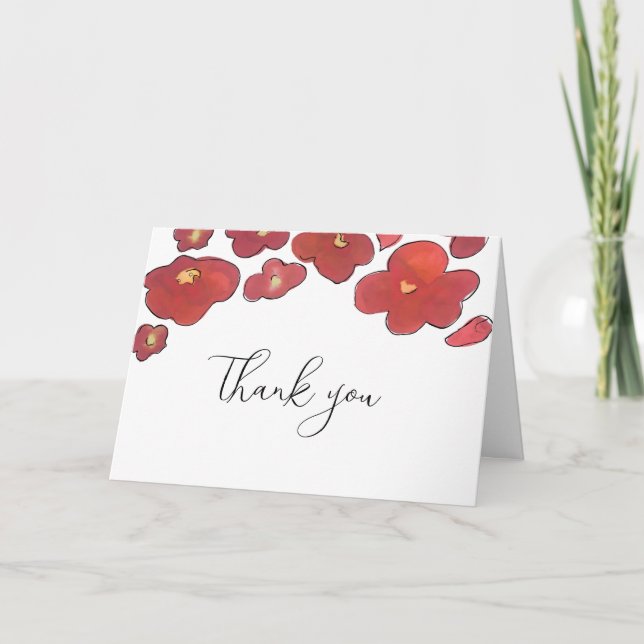 Rote Aquarellblüten Blumenmohnchen Danke Karte (Vorderseite)