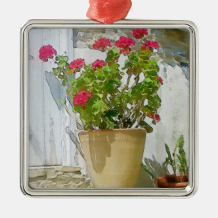 Rote Aquarellpelargonie Ornament Aus Metall