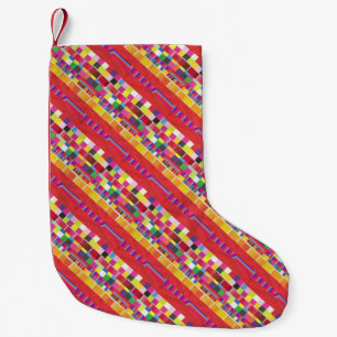 rote Armbanduhren, Streifen und farbige Pixel Kleiner Weihnachtsstrumpf