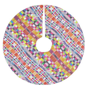 Rote Armbanduhren und farbige Pixel Polyester Weihnachtsbaumdecke