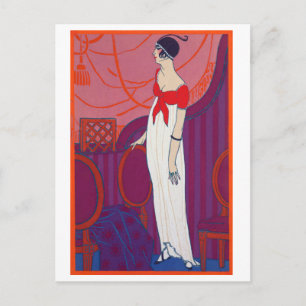 Rote Art Deco Modezeichnung von George Barbier Postkarte