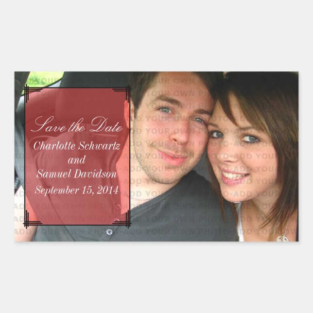 Rote Art Deco Rahmen Save the Date Sticker (Vorderseite)