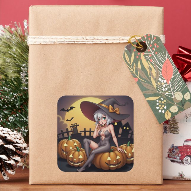 Rote Augenröhre auf Jack-O-Lantern Quadratischer Aufkleber (Feiertag)