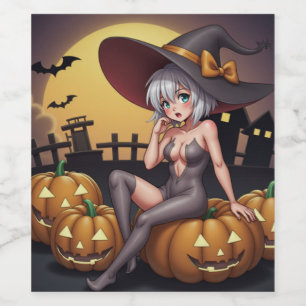 Rote Augenröhre auf Jack-O-Lantern Weinetikett