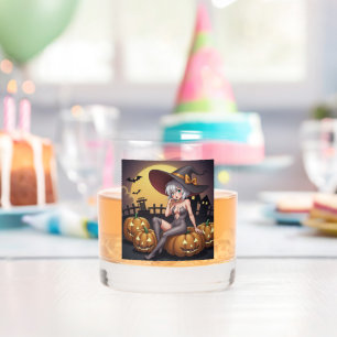 Rote Augenröhre auf Jack-O-Lantern Whiskyglas