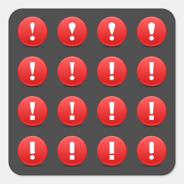 Rote Ausrufezeichen-Warnsymbole Quadratischer Aufkleber (Vorderseite)