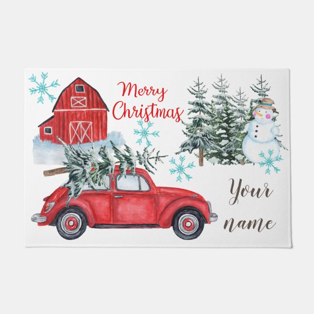 Rote Auto-Weihnachtstürmatte Fußmatte (Vorderseite)