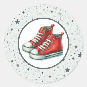 Rote Babyschuhe in Übergröße - Babyparty Runder Aufkleber