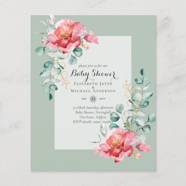 ROTE BABYSHOWY-EINLADUNG MIT GERINGEM HAUSHALT FLYER (Vorne)