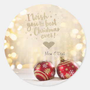 Rote Bälle Ich wünsche euch das beste Weihnachten Runder Aufkleber
