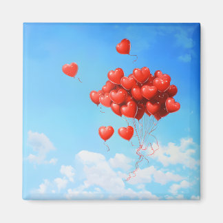 Rote Ballons in Form eines Herzens, das zum Magnet