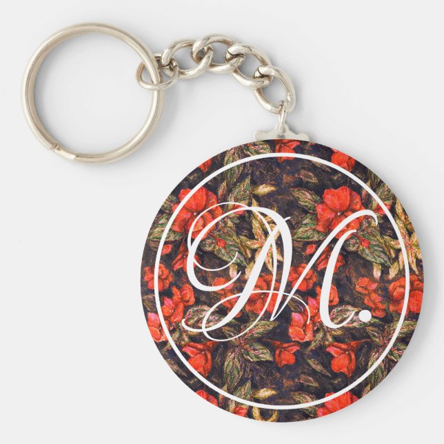 Rote Balsam-Blume und Monogramm Schlüsselanhänger (Vorne)