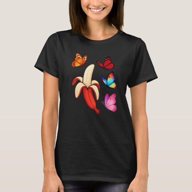 Rote Banane und Schmetterlinge T-Shirt (Vorderseite)