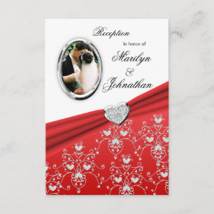 Rote Band-Herz-Damast-Empfangs-Einladungen Einladung