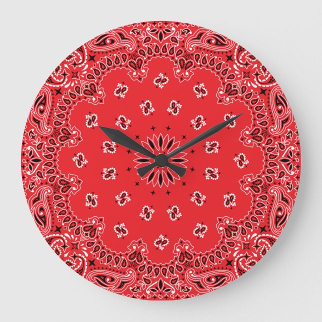 Rote Bandanna Große Wanduhr (Vorderseite)