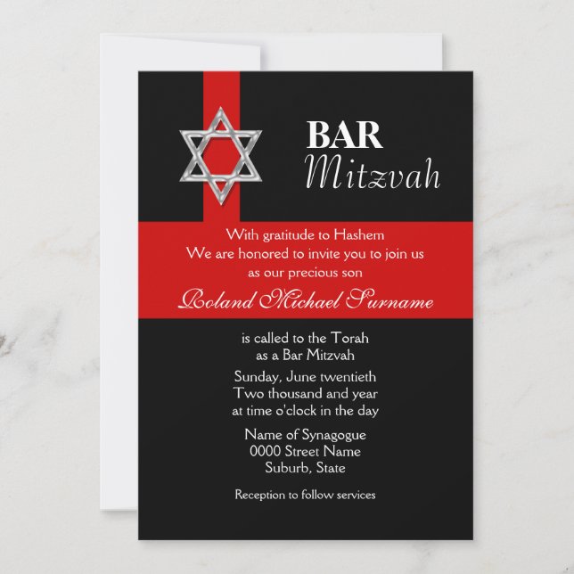 Rote Bar mitzvah-Feierlichkeiten Einladung (Vorderseite)