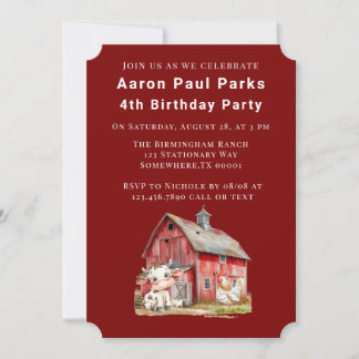 Rote Barbe Kuh Hühnchen Boy Geburtstagsparty Einladung