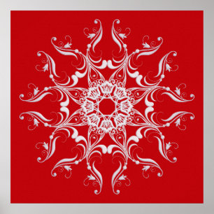 Rote barocke Art-Schneeflocke Poster