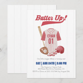 Rote Batter Up Baseball-Einladung zum ersten Gebur Einladung