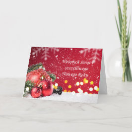 Rote Baubel, Fichtenzweige Polnischer Weihnachtsfe Feiertagskarte