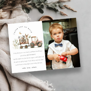 Rote Bauernhoftiere Traktor Kinder Foto Geburtstag Dankeskarte