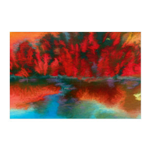 Rote Bäume über blaues Wasser Wand-Kunst Acryl Wandkunst